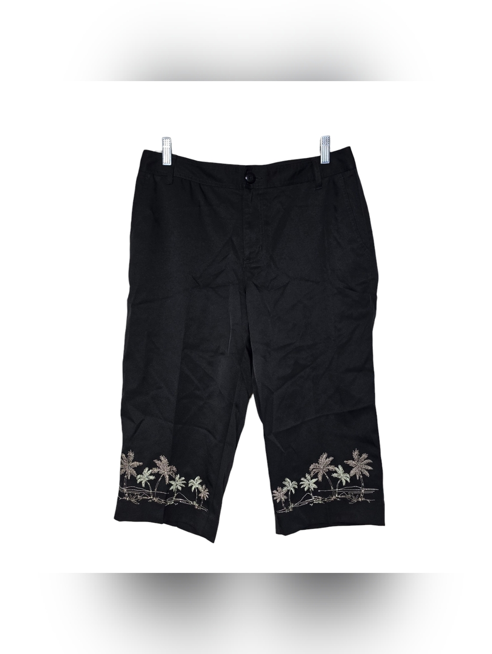 Coral Bay Golf Black Capris Embroidered Palm Trees 10